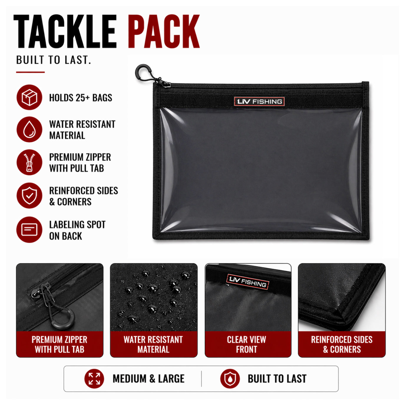 LIV Fishing Clear Tackle Pack 16x12 Clear – See-Through Soft Plastic Bait Storage Bag
