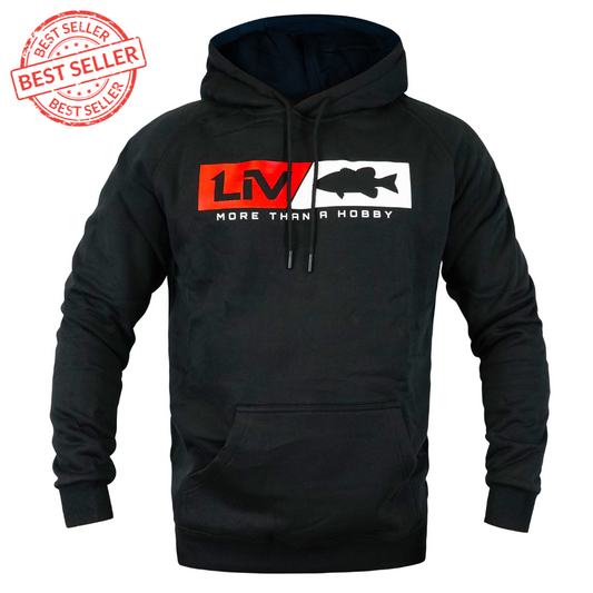 Red Logo Hoodie Black - LIV FISHING