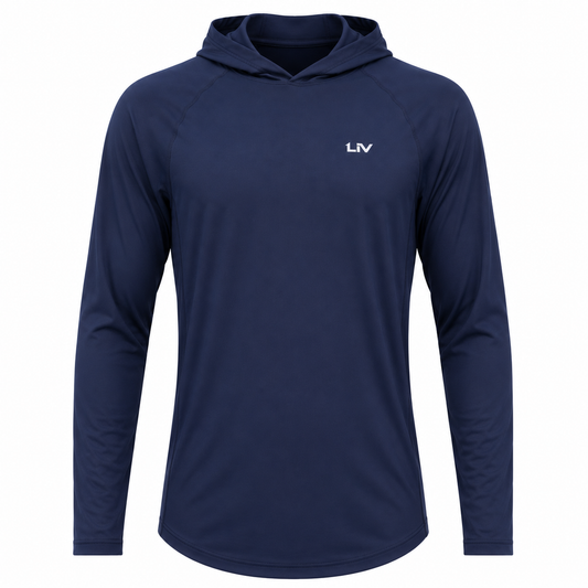 Hooded Navy Blue Sunshirt - LIV FISHING